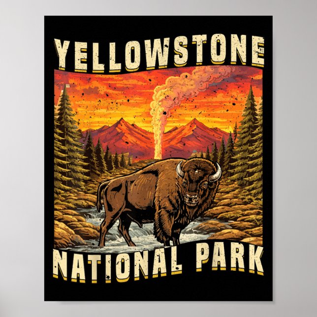 Yellowstone National Park Bison Buffel Kor Poster (Framsidan)