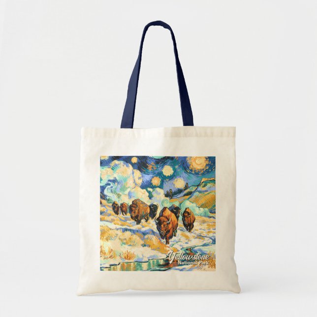 Yellowstone National Park Bison Vintage Van Gogh Tygkasse (Framsidan)