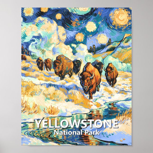 Yellowstone National Park Bison Vintage Winter Art Poster (Framsidan)