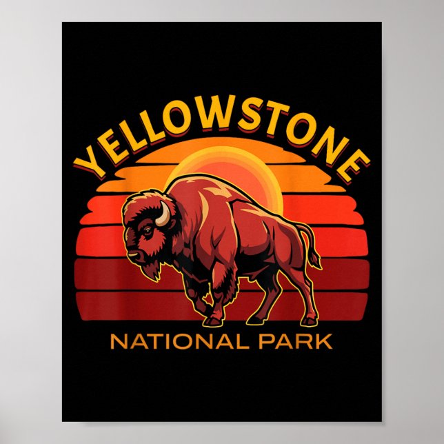 Yellowstone National Park Buffalo Bison Solnedgång Poster (Framsidan)