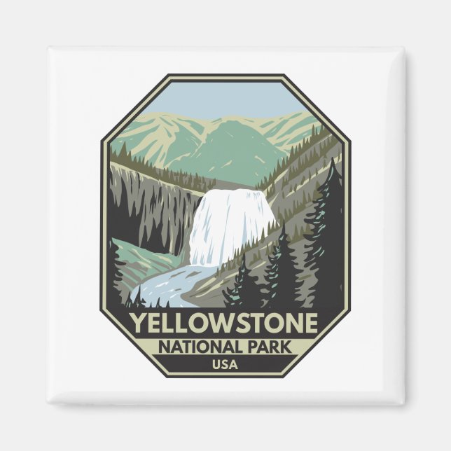 Yellowstone National Park Gibbon Falls Vintage Magnet (Framsidan)