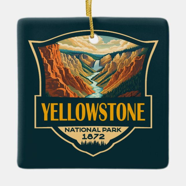 Yellowstone National Park Grand Canyon Retro Art Julgransprydnad Keramik (Framsida)