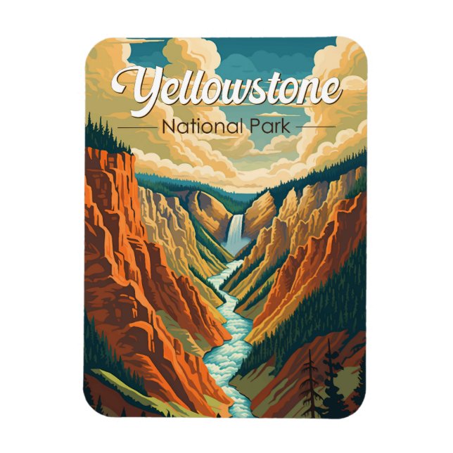 Yellowstone National Park Grand Canyon Retro Art Magnet (Vertikal)