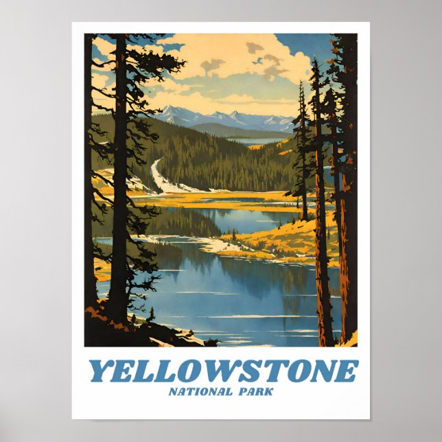 Yellowstone National Park illustration retro deco Poster (Framsidan)