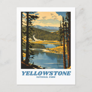Yellowstone National Park illustration retro Decor Vykort