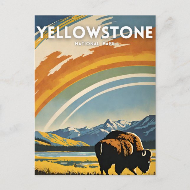 Yellowstone National Park illustration retro Vykort (Framsida)