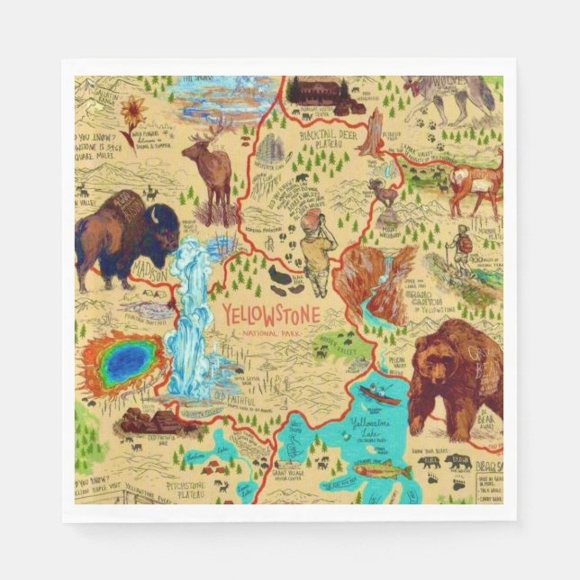 Yellowstone National Park Karta Pappersservett (Framsidan)