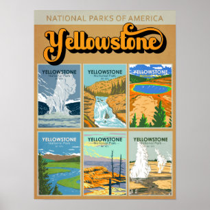 Yellowstone National Park Landmark Collage Poster