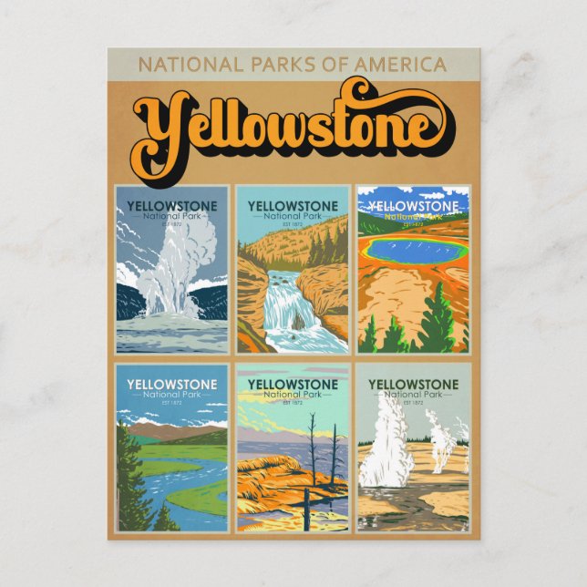 Yellowstone National Park Landmark Collage Vykort (Framsida)