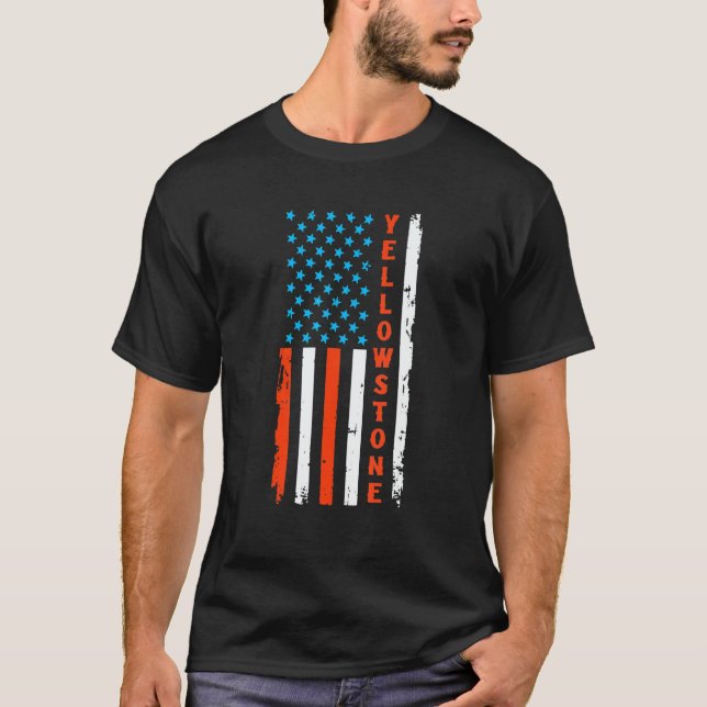 Yellowstone National Park Map American Usa Flag T Shirt (Framsida)