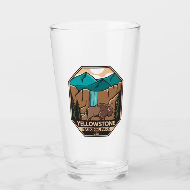 Yellowstone National Park Minimal Bison Retro Glaskopp (Framsida)
