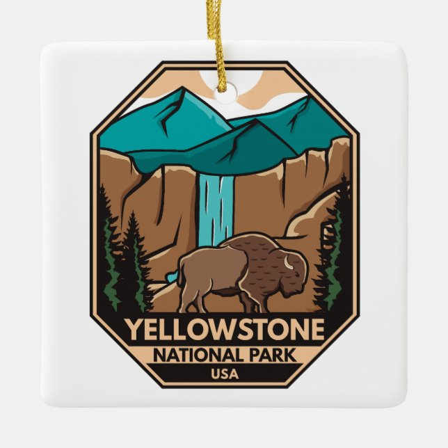 Yellowstone National Park Minimal Bison Retro Julgransprydnad Keramik (Framsida)