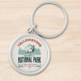 Yellowstone National Park Mountain Landscape Rund Silverfärgad Nyckelring