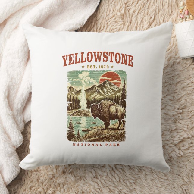 Yellowstone National Park - Mountain och Bison Kudde (Filt)