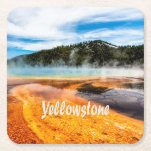 Yellowstone National Park Mountains Nature Animals Underlägg Papper Kvadrat