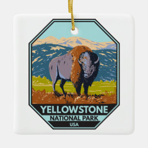 Yellowstone National Park North American Bison Julgransprydnad Keramik
