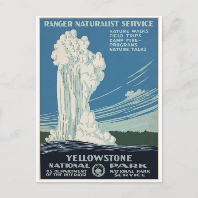 Yellowstone National Park Old Faithful 1938 Vykort (Framsida)