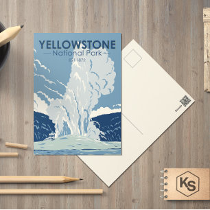 Yellowstone National Park Old Faithful Vintage Vykort