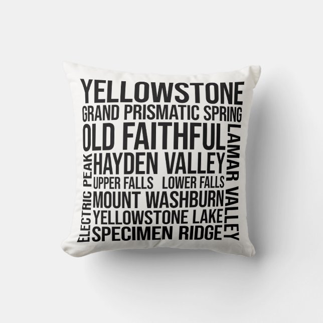 Yellowstone National Park Ord Art Typography Kudde (Framsida)