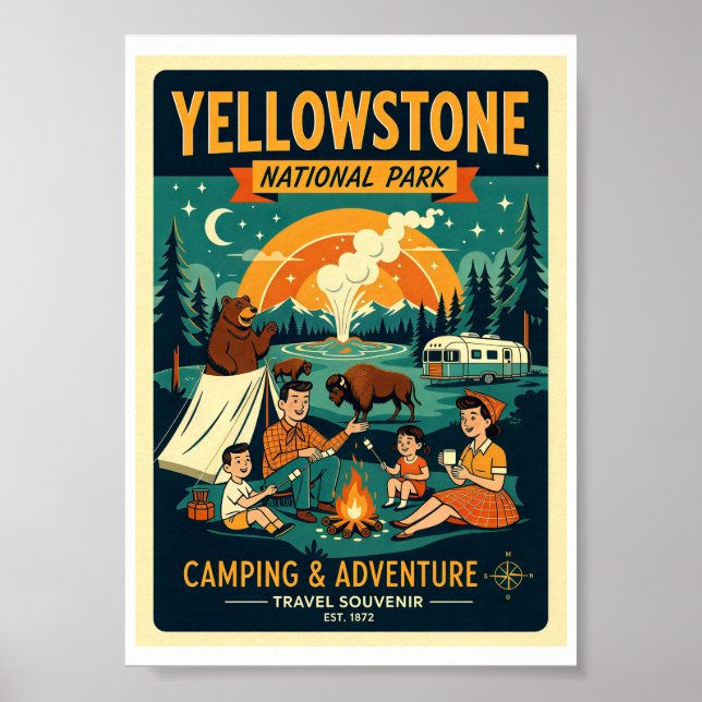Yellowstone National Park Retro 1950-tal Poster (Framsidan)