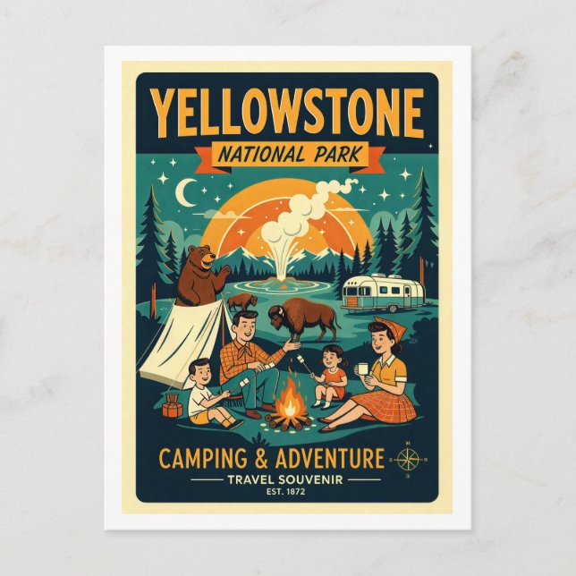 Yellowstone National Park Retro 1950-tal Vykort (Framsida)