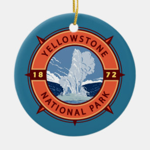 Yellowstone National Park Retro Compass Emblem Julgransprydnad Keramik