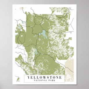 Yellowstone National Park Retro Street Karta Poster