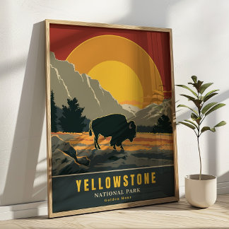 Yellowstone National Park Retro Travel Poster