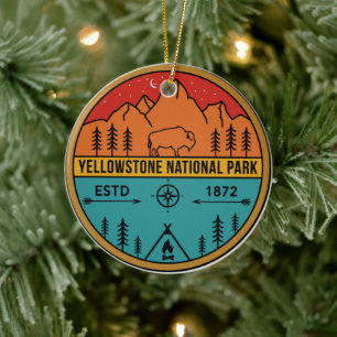 Yellowstone National Park Retro Wyoming USA Bison Julgransprydnad Keramik