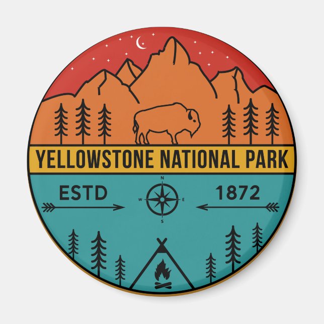 Yellowstone National Park Retro Wyoming USA Bison Magnet (Framsidan)