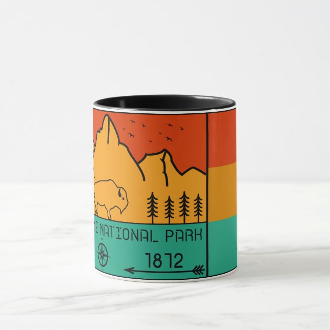 Yellowstone National Park Retro Wyoming USA Bison Mugg (Center)