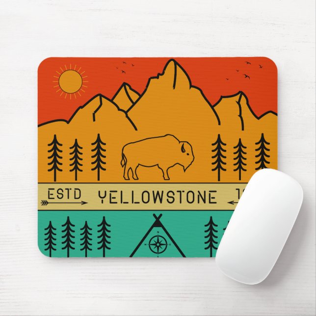 Yellowstone National Park Retro Wyoming USA Bison Musmatta (Med mus)