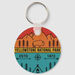 Yellowstone National Park Retro Wyoming USA Bison Nyckelring