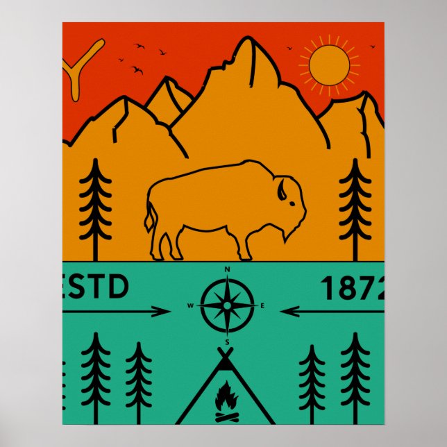 Yellowstone National Park Retro Wyoming USA Bison Poster (Framsidan)
