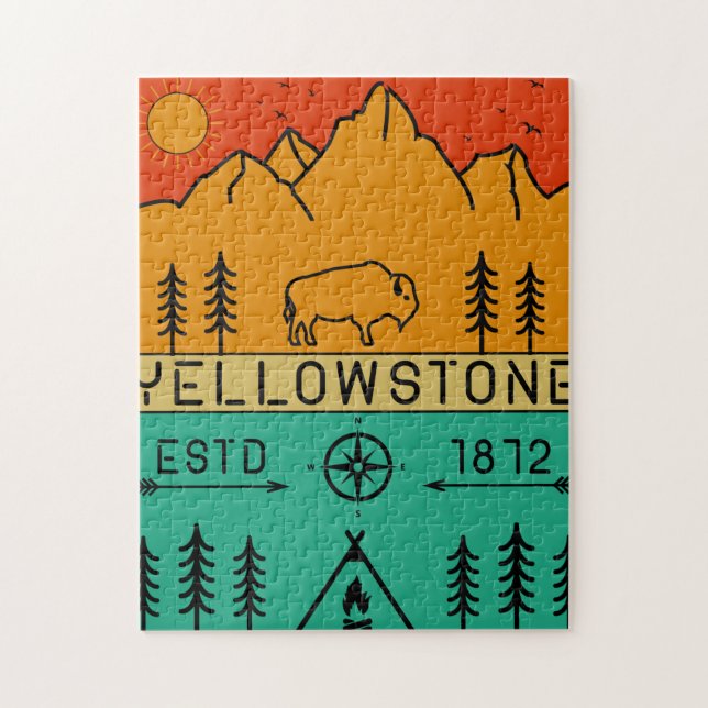 Yellowstone National Park Retro Wyoming USA Bison Pussel (Vertikal)