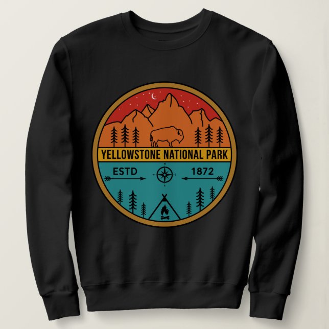 Yellowstone National Park Retro Wyoming USA Bison T Shirt (Design framsida)