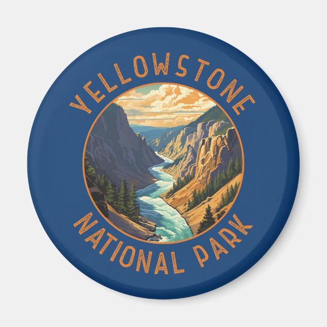Yellowstone National Park River Distress Circle Magnet (Framsidan)