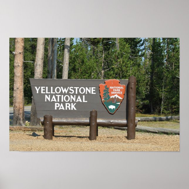 Yellowstone National Park, Sign, Wyoming, USA Poster (Framsidan)