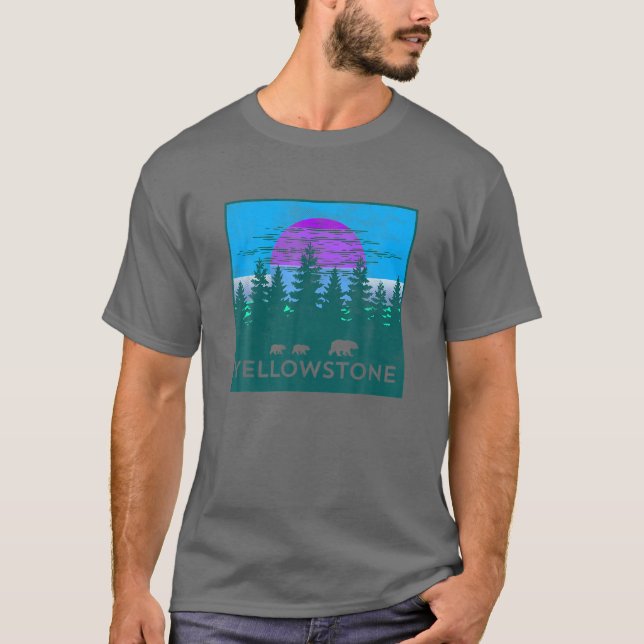 Yellowstone National Park Träd Bears Camping Hikin T Shirt (Framsida)