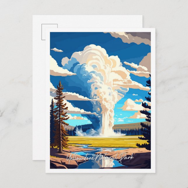 Yellowstone National Park Travel-illustration Vykort (Fram/baksida)