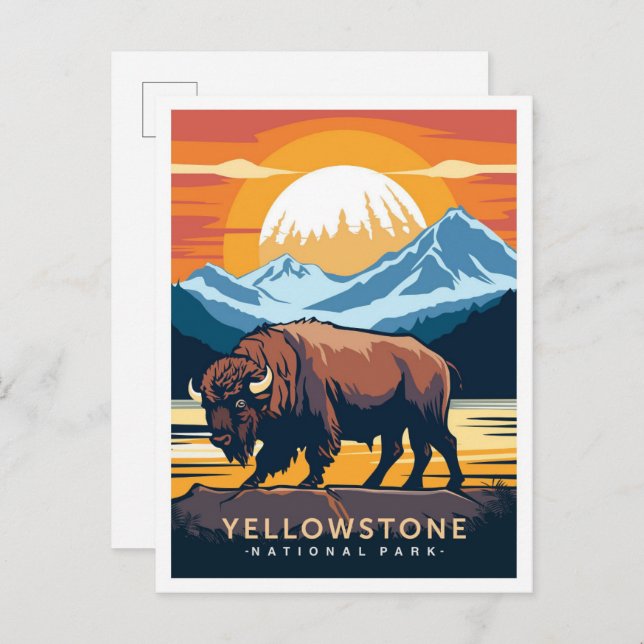 Yellowstone National Park USA Travel Illustration Vykort (Fram/baksida)