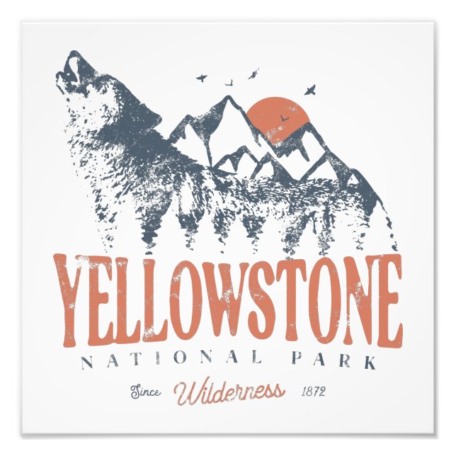 Yellowstone National Park Varg Mountains Vintage Fototryck (Framsidan)