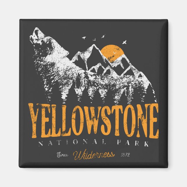 Yellowstone National Park Varg Mountains Vintage Magnet (Framsidan)