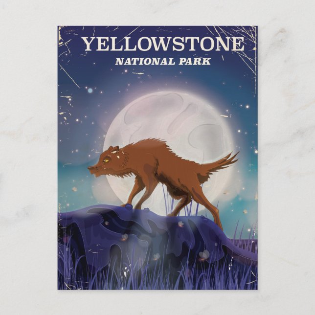 Yellowstone National Park varg vintageaffisch Vykort (Framsida)