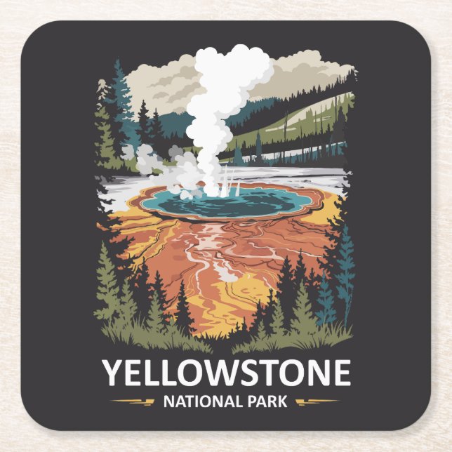 Yellowstone National Park Varm Källa Underlägg Papper Kvadrat (Framsidan)