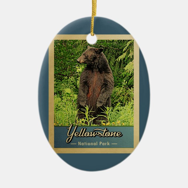 Yellowstone National Park Vintage Bear Julgransprydnad Keramik (Framsidan)