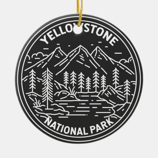 Yellowstone National Park Vintage Monoline Julgransprydnad Keramik (Framsidan)