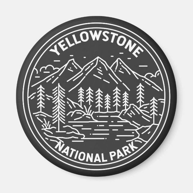 Yellowstone National Park Vintage Monoline Magnet (Framsidan)