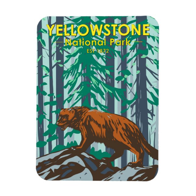 Yellowstone National Park Wolverine Vintage Magnet (Vertikal)