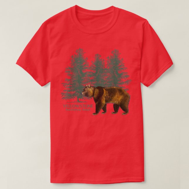 Yellowstone National Park Wyoming Bear Trees Souve T Shirt (Design framsida)